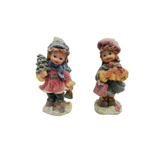 Vintage K’s Collection Flocked Resin Christmas Figurines , set of 2 - Picture 1 of 4